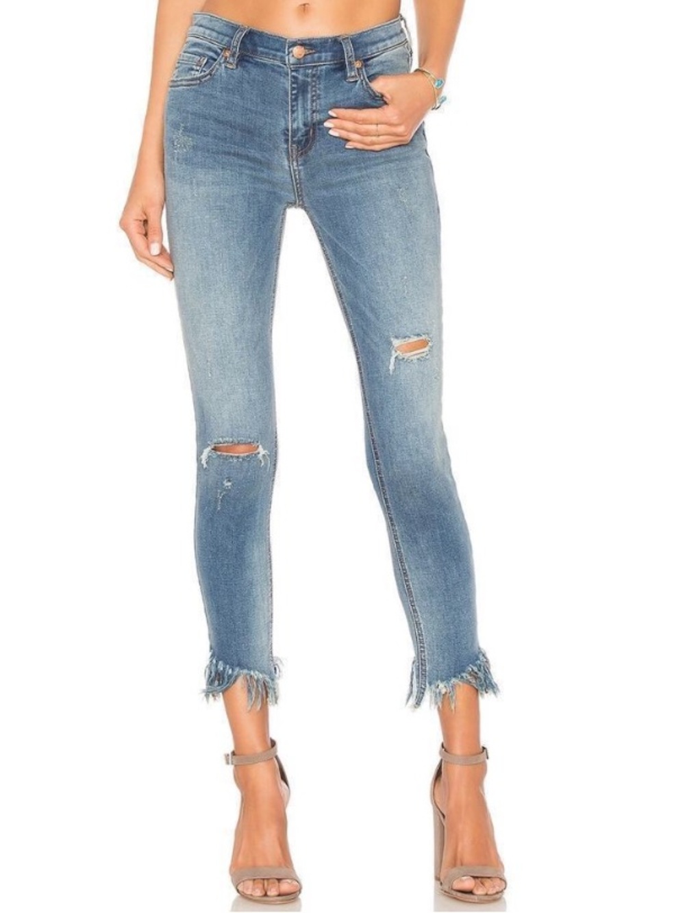 Free People Great Heights Frayed Skinny Jeans Size 26 Distressed
